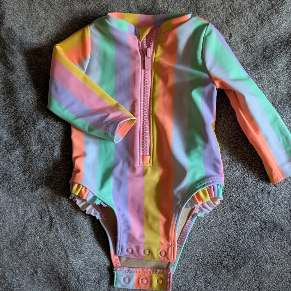 Old Navy Rainbow Striped Girls Swimsuit 0-3mo
